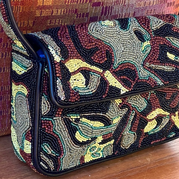 🌺🎉HP🎉🌺 NWOT Staud Beaded Tommy Shoulder Bag Tropical Camo 🌟Rare Find🌟 - Picture 2 of 16